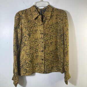 Womens Via Seta Silk Button Floral Shirt Black Gold‎ M Silk